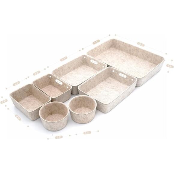 Felt Drawer Organizer Bins 7 Pack Desk Storage Tray Office Nordic Home Oatmeal - Picture 3 of 7